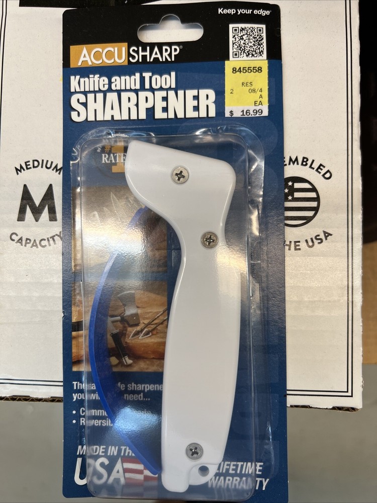 AccuSharp Classic Regular Knife & Tool Sharpener, White/Blue