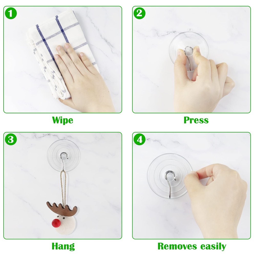 Hangerspace Suction Cup Hooks, 2.5 Inches Clear Cups Large,