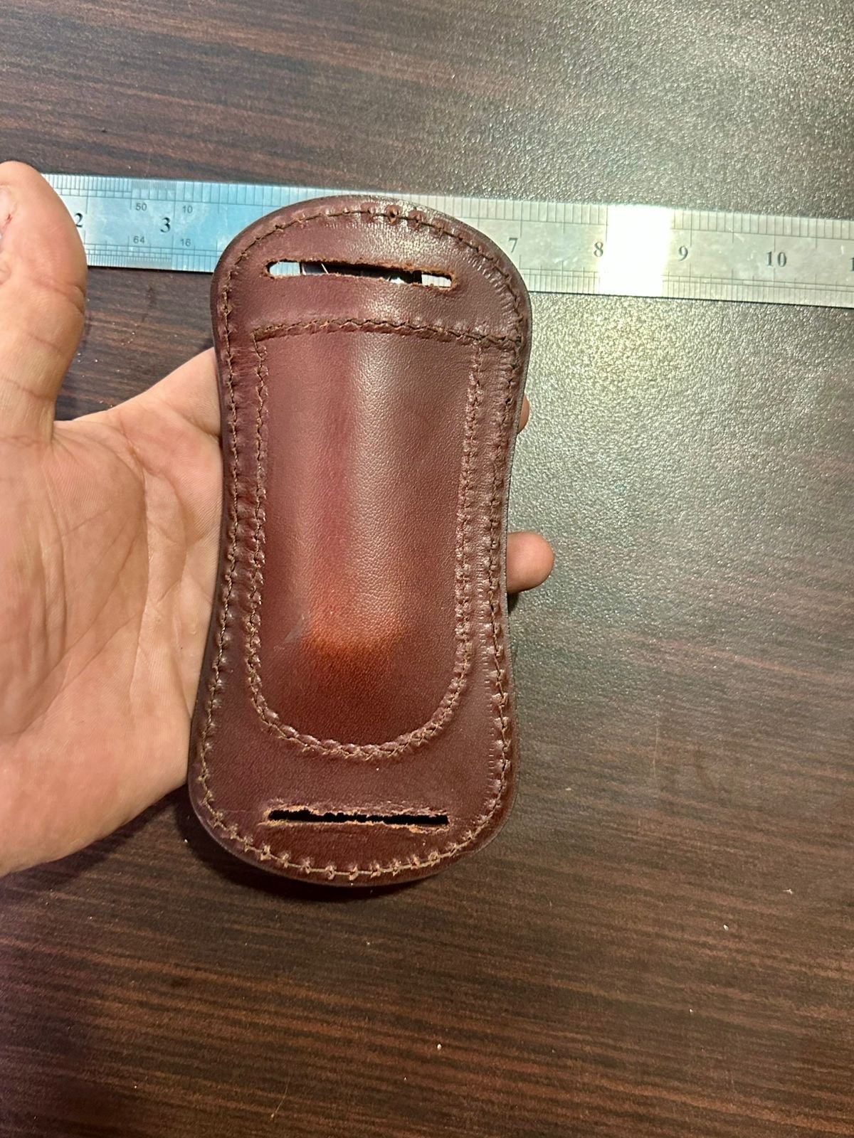 HAND MADE PURE LEATHER ENGRAVED HORIZONTAL SHEATH FOR FOLDING POCKET KNIFE 110