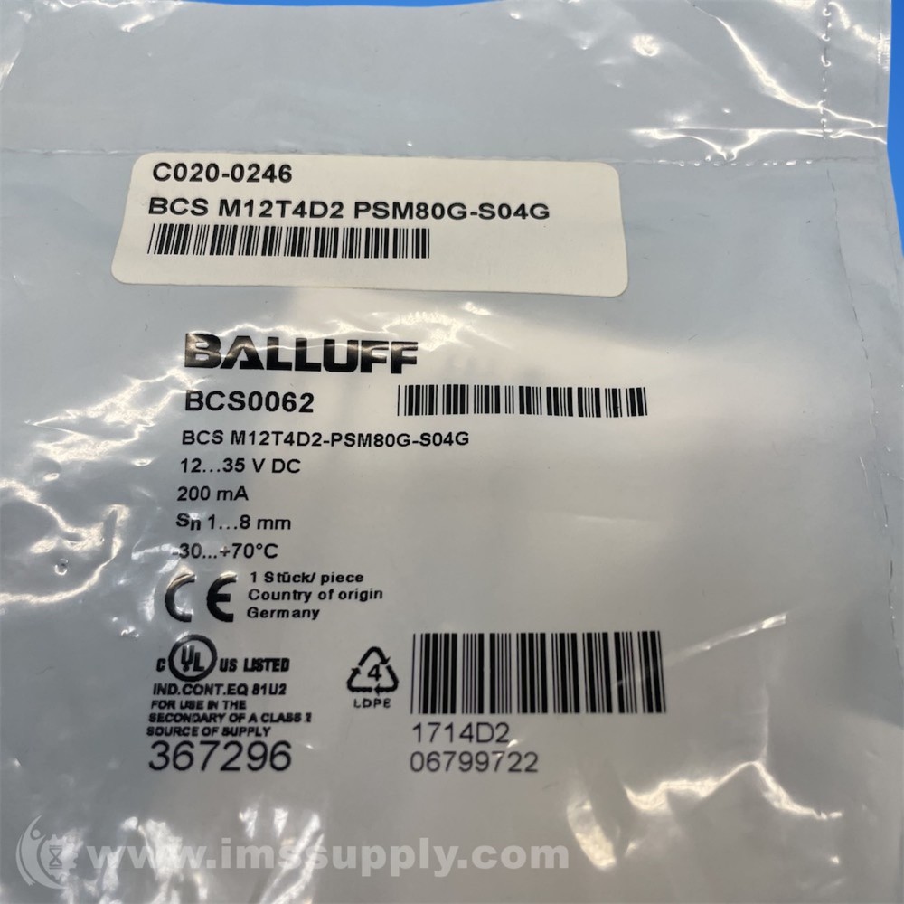 Balluff BCS M12T4D2 PSM80G-S04G Capacitive Sensor FNFP