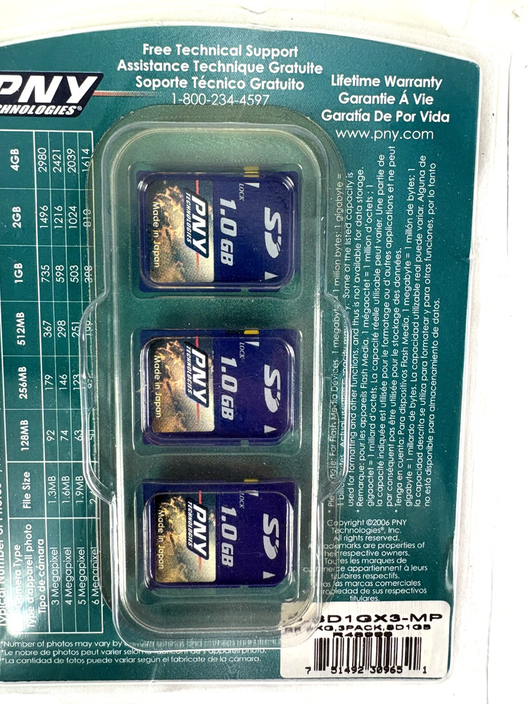 PNY 1GB SD Cards 3 Pack NIP