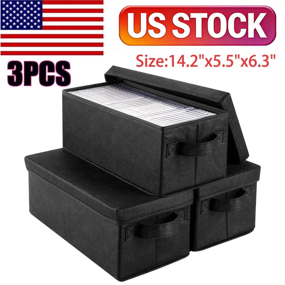 Premium CD Storage Box | Stackable CD Organizer Box with Lid Set of 3