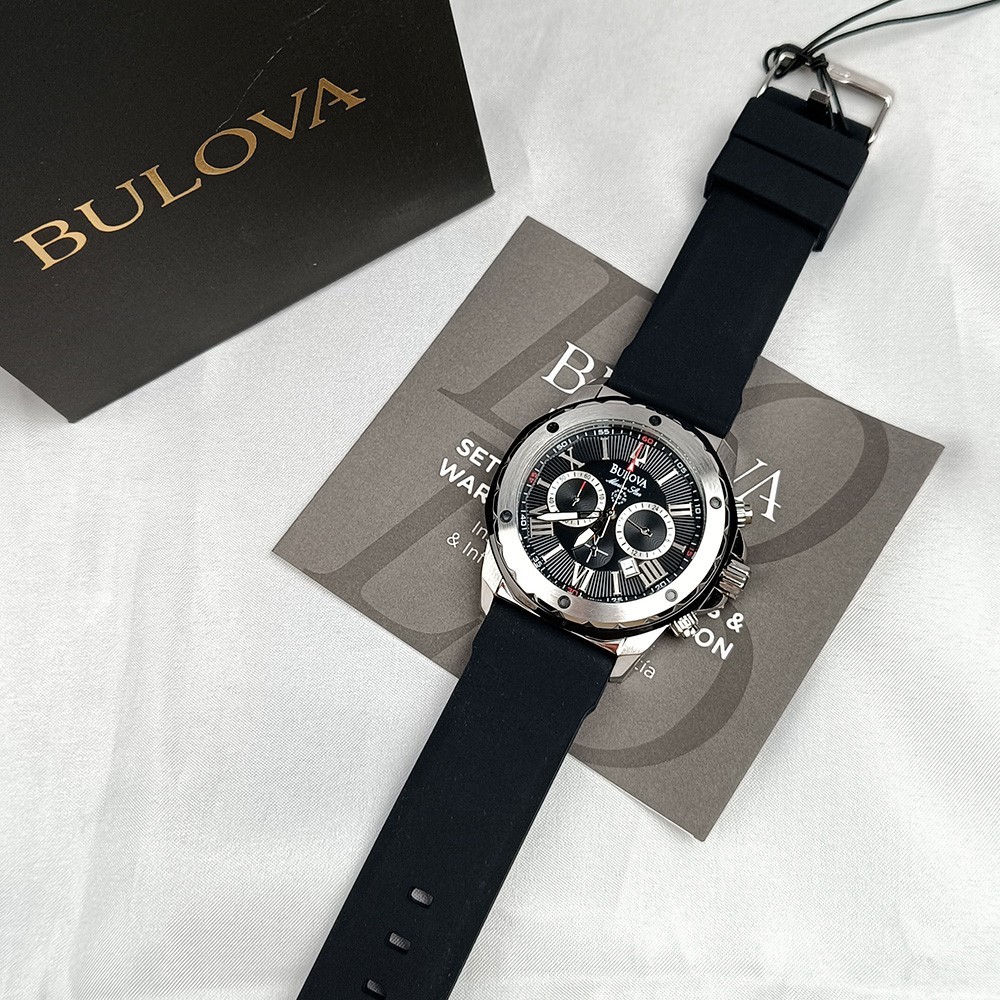 Bulova Marine Star 98B127 Chronograph Black Dial Rubber Strap Men's Quartz Watch