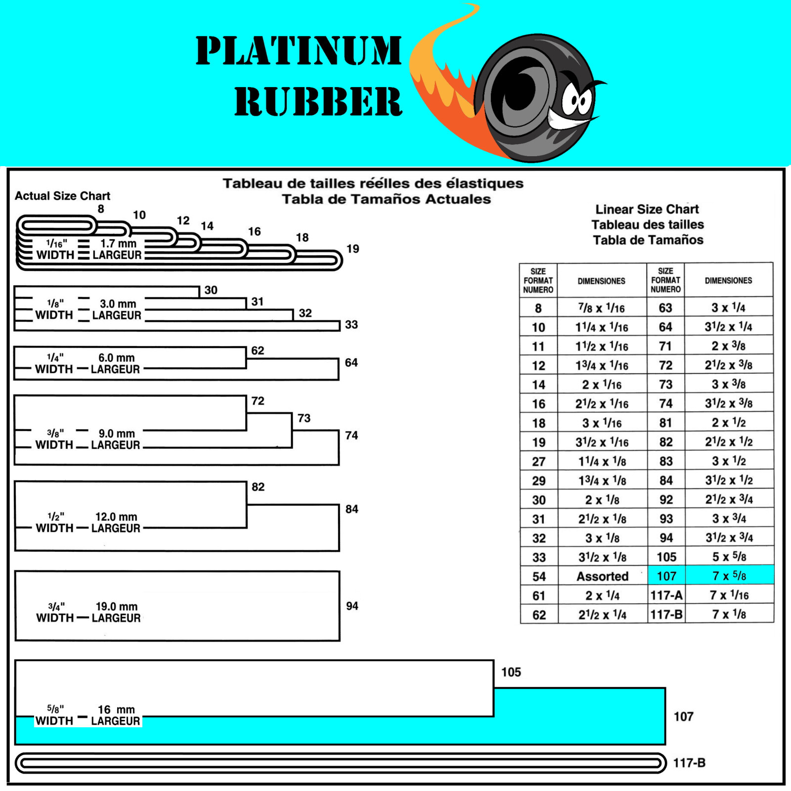 Platinum Rubber Bands #107 Size Black (Extra Wide 5/8 Inch, Large) UV Rated 1LB