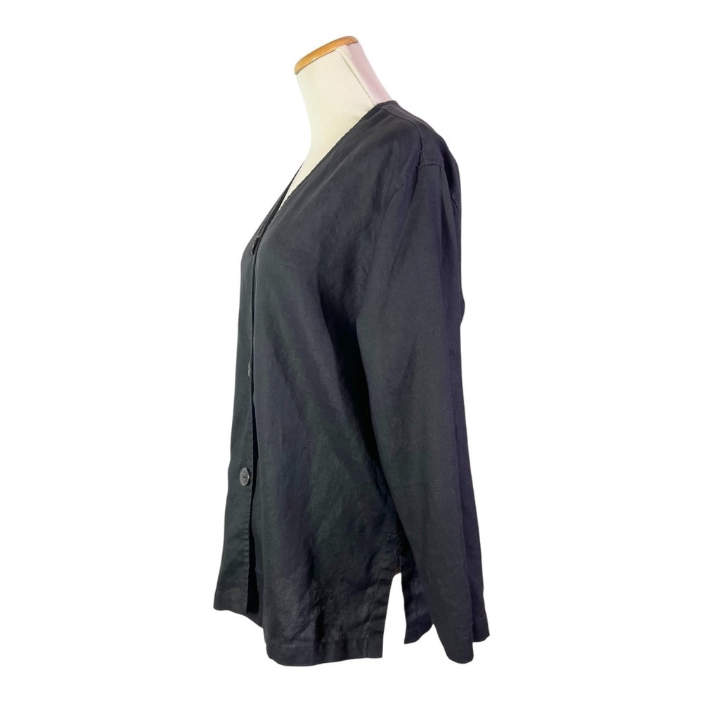 David Dart Size S Button-Front Black Linen Jacket V-Neck