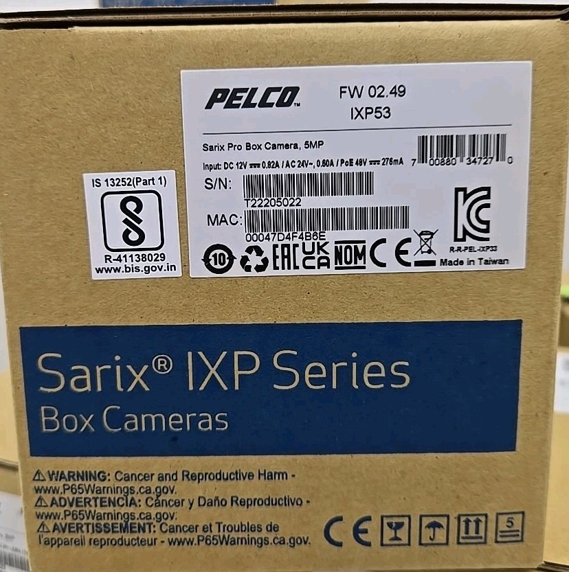 Pelco Sarix IXP53 5MP Professional Indoor Network Box Camera, MJPEG (No Lens)