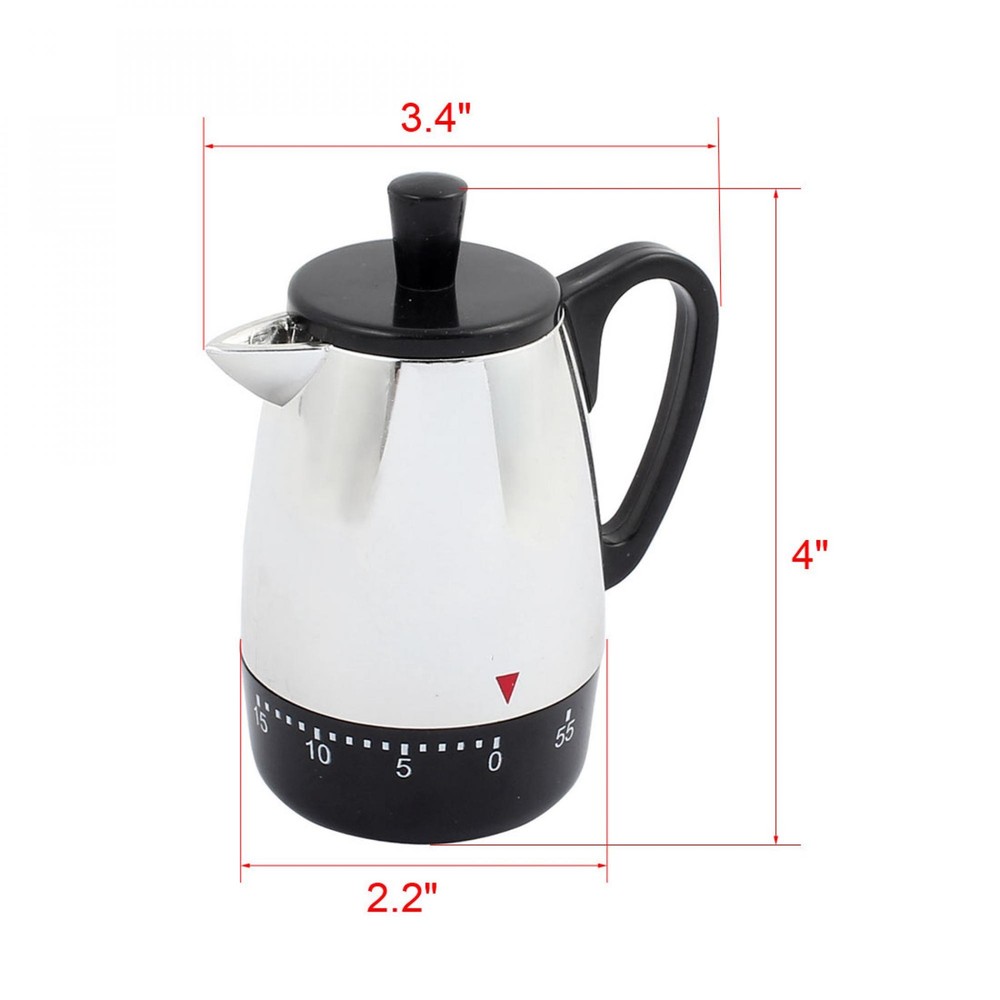 Mechanical Kitchen Timer Coffee Pot Design 4" x 3.4" x 2.2" 60 Mins