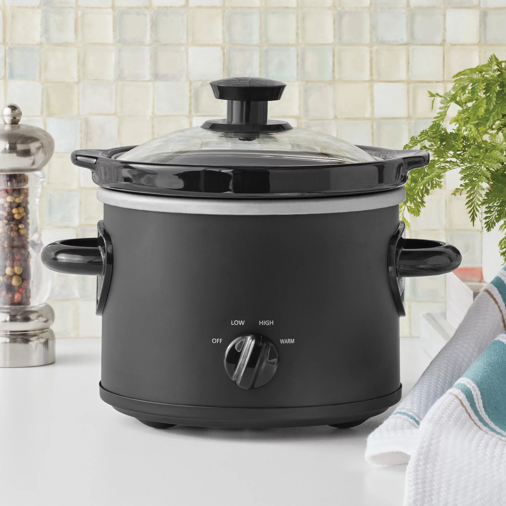 2 Quart Manual Slow Cooker, Durable Matte Black Finish