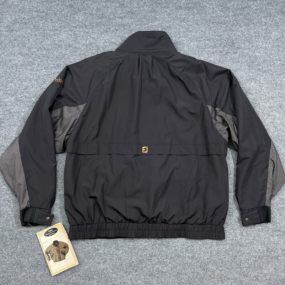 DryJoys FootJoy Mens Jacket Large Black Performance Rain Houndstooth Zip Snap