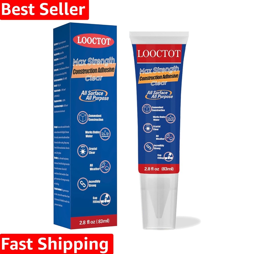 Crystal Clear 2.8 oz Construction Adhesive – Strong, Waterproof & Multi-Surface