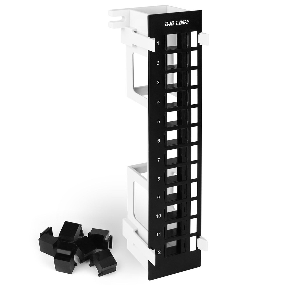 Iwillink Blank 12-Port Keystone Patch Panel with 89D Wall 12 Port, Black