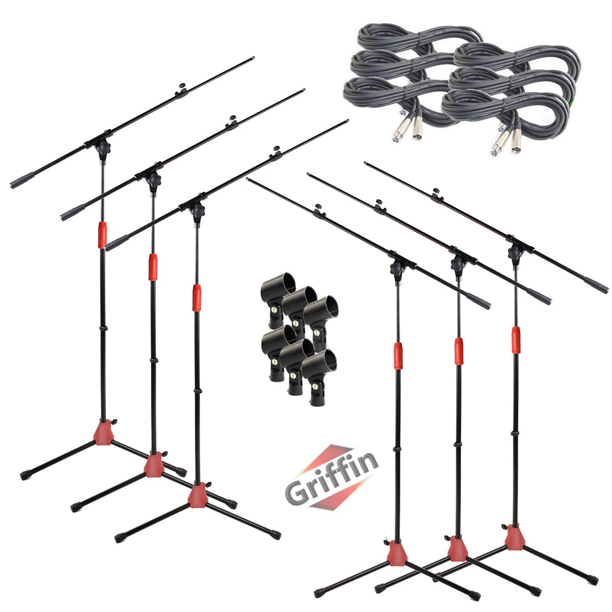 Microphone Boom Stand 6 PACK - GRIFFIN Telescoping Mic Stage XLR Cable DJ Studio