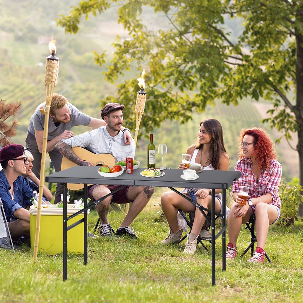 Folding Table 4FT Plastic Fold-in-Half Utility Dining Table for Camping Picnic