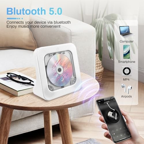 Vertical Aesthetic CD Player, Minimalist Desktop Disc Player with Bluetooth
