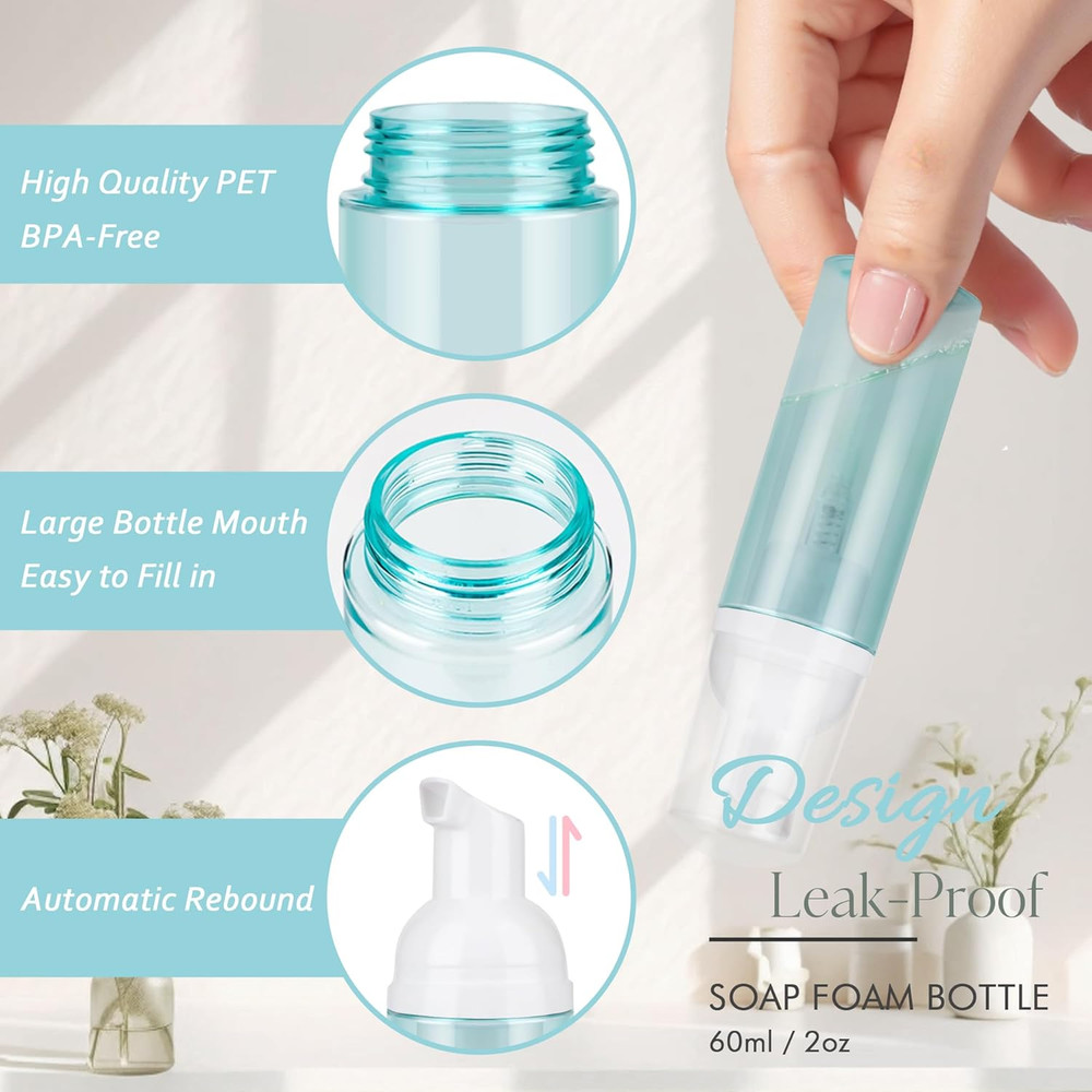 Foam Pump Bottle 2Pcs Travel Lash Shampoo Bottle, Empty Portable Refillable Mous