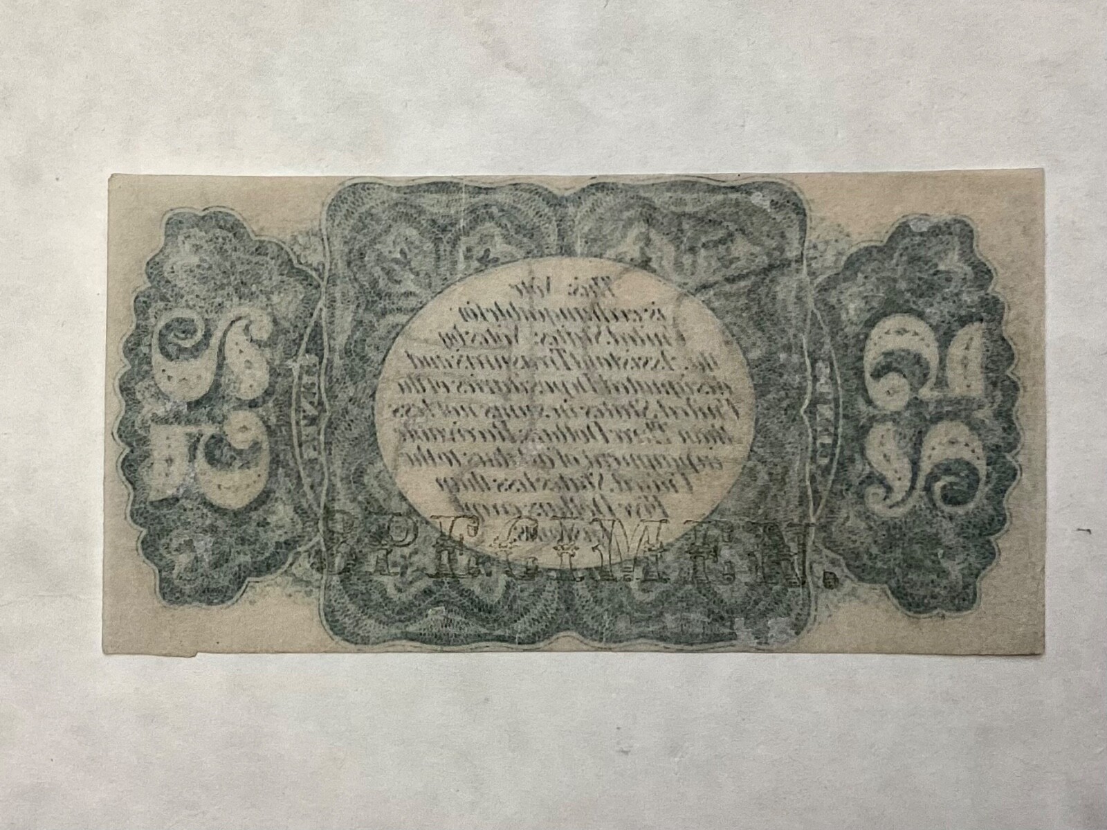 ~US FRACTIONAL CURRENCY SPECIMEN 25 CENTS - THIRD ISSUE FR 1294 SP REVERSE