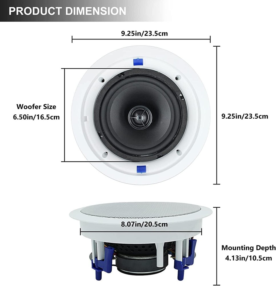 Herdio 2 Pack 6.5" 320W 2-Way Ceiling Speakers Flush Mount Kitchen