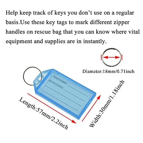 Plastic Key Label Tags with Split Ring Information 2.2x1.18 inches-Blue 16 Pcs