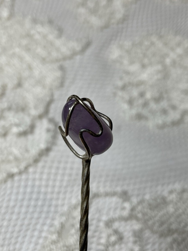 Handmade Twisted Wire Sugar Spoon Small with Amethyst Stone Handle 3.75"