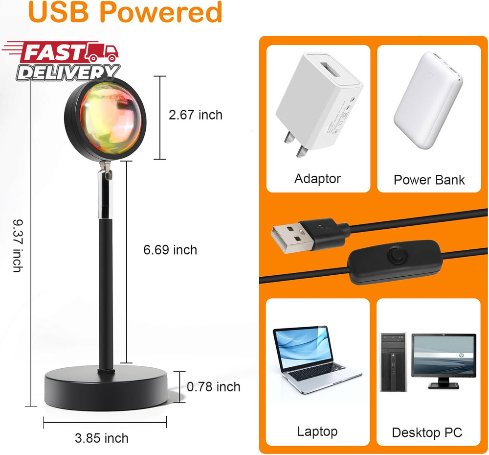 Sunset Lamp Projector, Rainbow Projection Led Lights with Remote, 16 Colors Mult