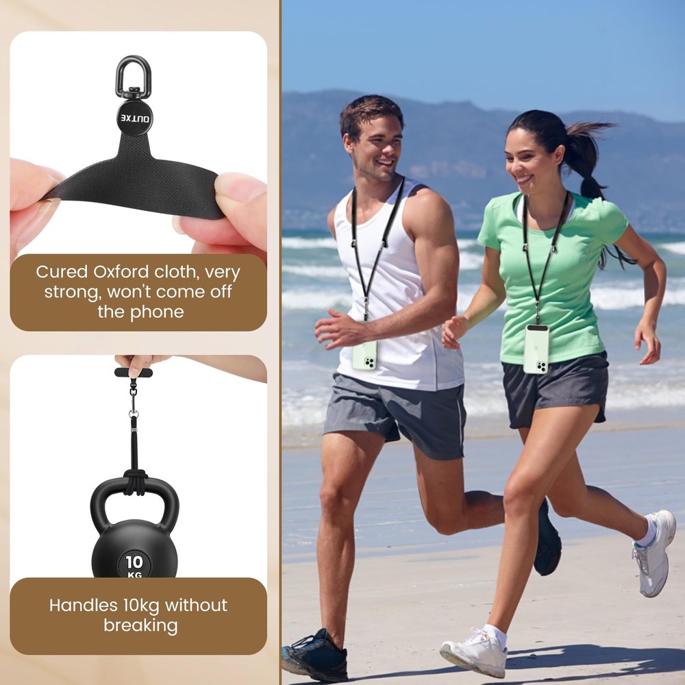 OUTXE Phone Tether Tab Rotatable 360°, 4 Pack Lanyard Large, Black