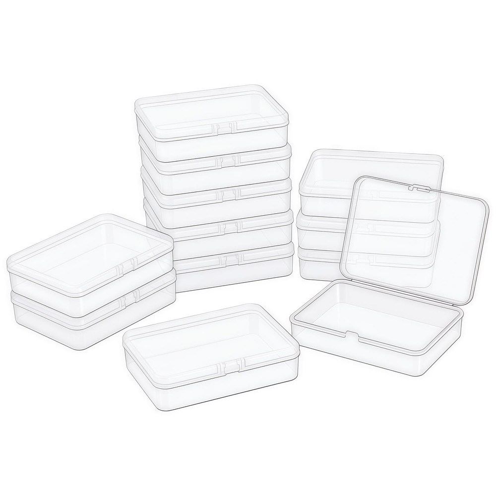 LJY 12 Pieces Rectangular Empty Mini Clear Plastic Organizer Storage Box Cont...