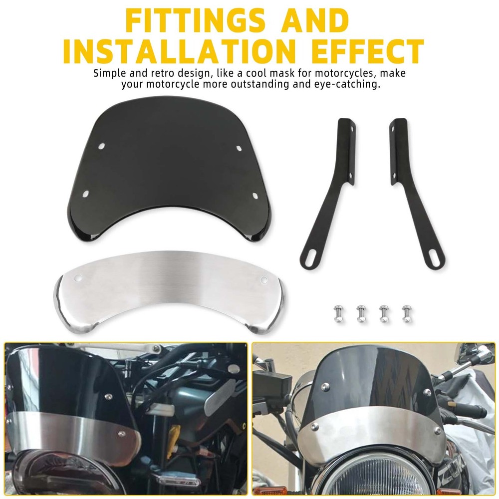 Universal Motorcycle Fairing Windshield Deflector Windscreen For 5-7'' Headlight