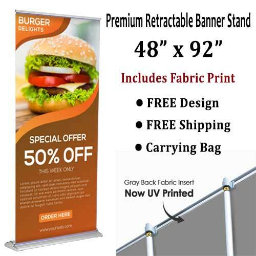 Retractable Roll Up Banner Stand - SUPER DELUXE 48"x 92" - Includes Fabric Print