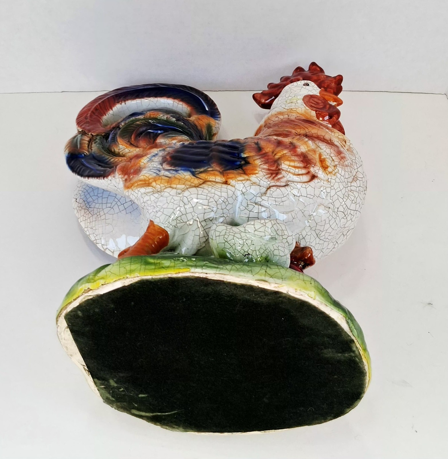 Vtg Italian Ceramic Rooster w/2 Chicks Large Handpainted