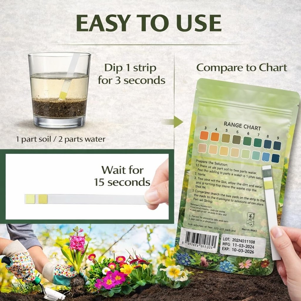 Soil pH Paper Test Kit – 100 Tester Strips (3.5-9 Range) – Use for Testing Ga...
