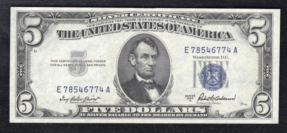 FR. 1656 1953-A $5 FIVE DOLLARS SILVER CERTIFICATE NOTE GEM UNCIRCULATED