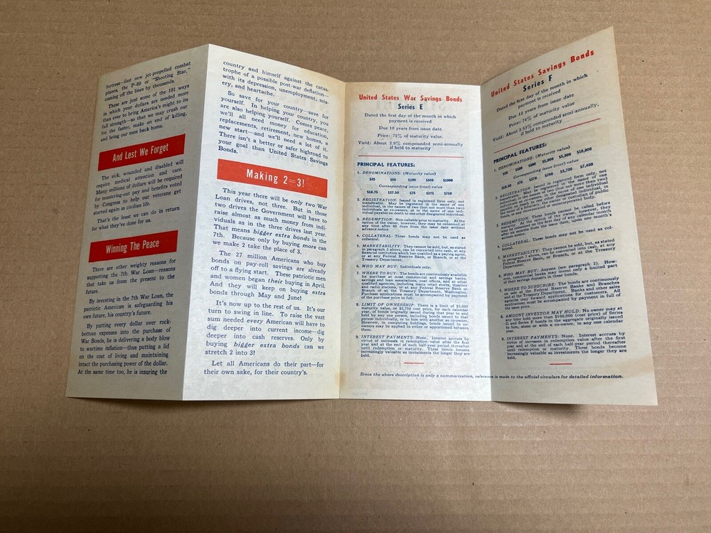 1945 WWII WW2 "Straight Talk About 7th War Loan" Brochure Folder War Finance Div