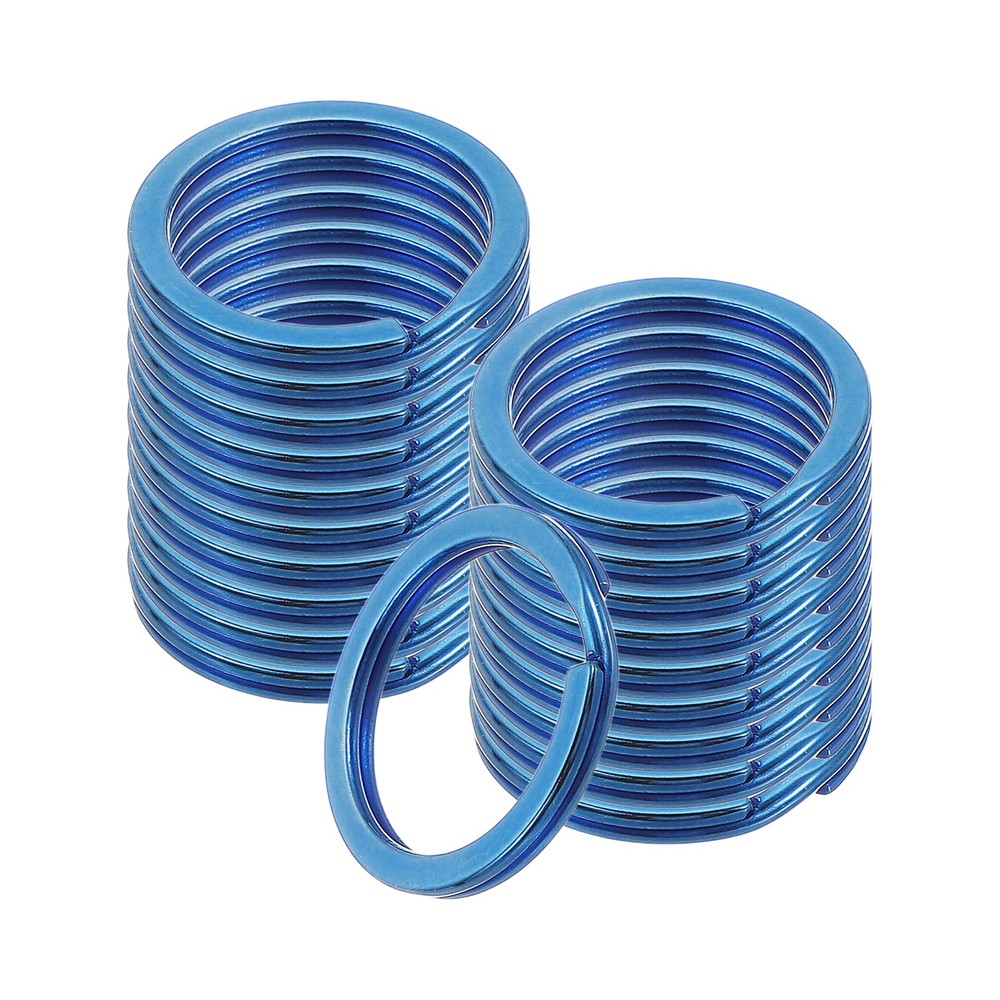 20pcs 25mm Stainless Steel Flat Split Keychain Rings, 2mm Thick, Blue