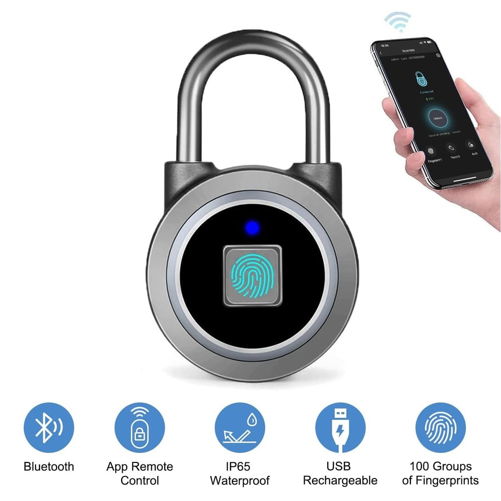 MEGAFEIS Smart Fingerprint Padlock Bluetooth Lock Mobile APP Keyless 80 Char Max