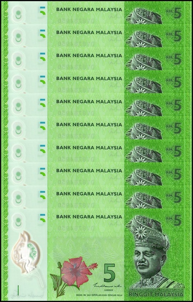 Malaysia 5 Ringgit, 2011 ND, P-52c, UNC, Polymer X 10 PCS
