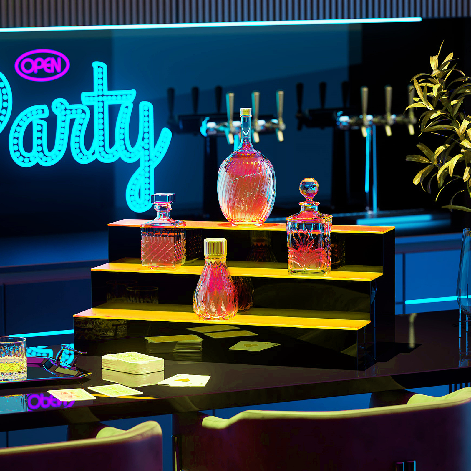 3 Step[REMOTE CONTROL+20 COLORS]LED Lighted 24" Bar Liquor Bottle Display Shelf