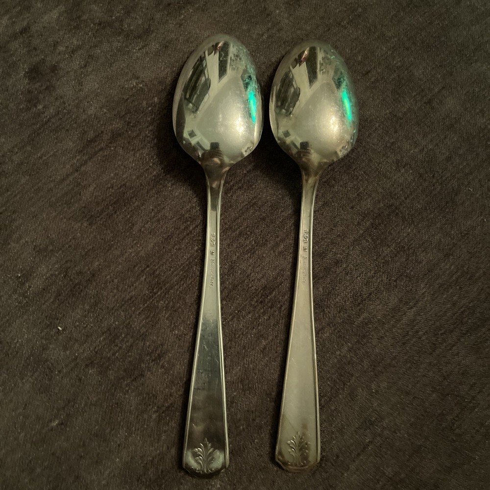 2 R&B Rogers & Bros LYRIC Pattern Silverplate Flatware Solid Serving Spoons 8.25