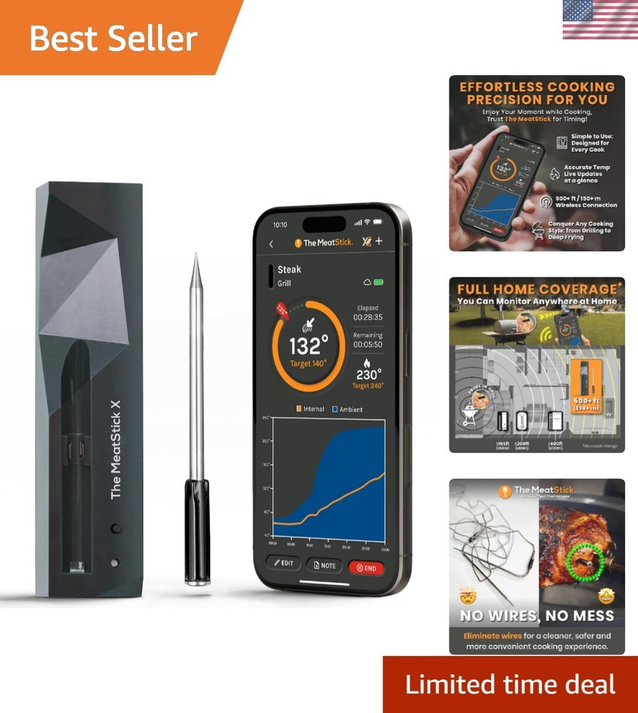 Durable Waterproof Smart Meat Probe for Grilling and Smoking - App-Controlled