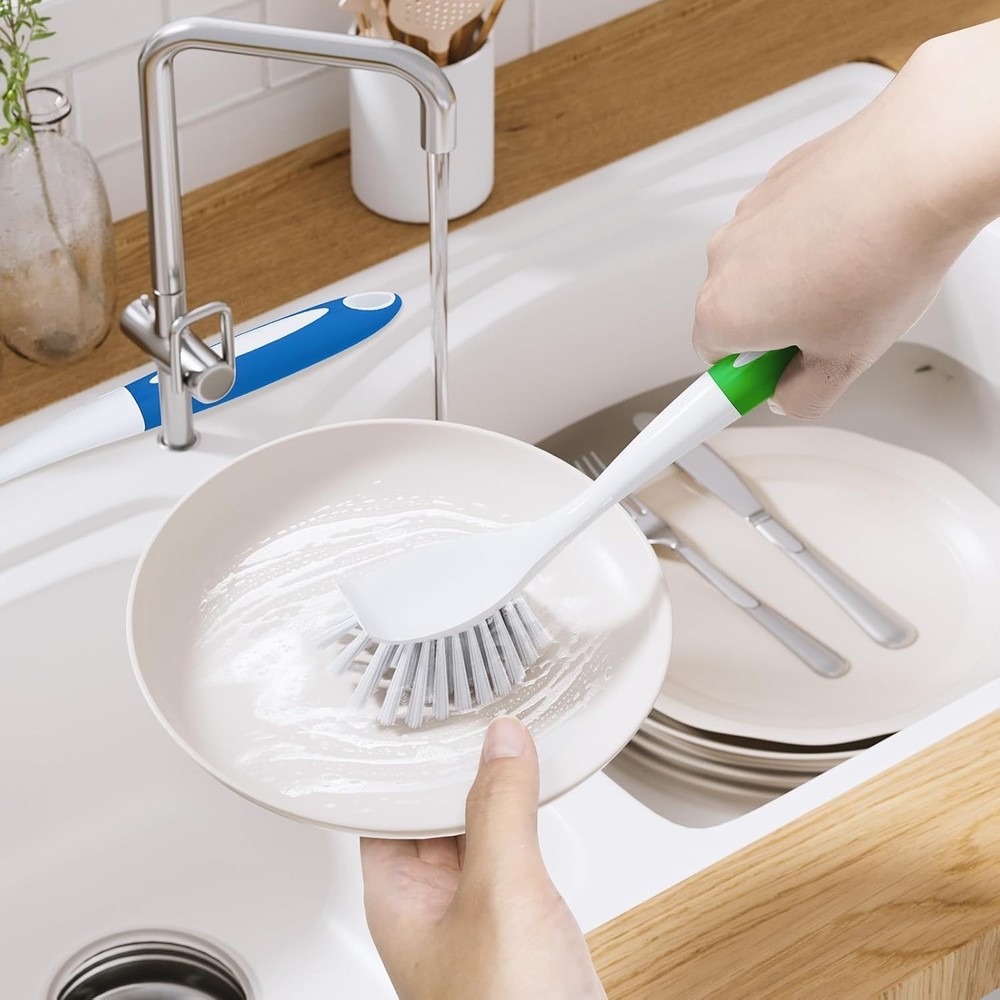 Dish Brush with Handle, 2 Pack Kitchen Scrub Brushes for Cleaning, Dish Scrub...