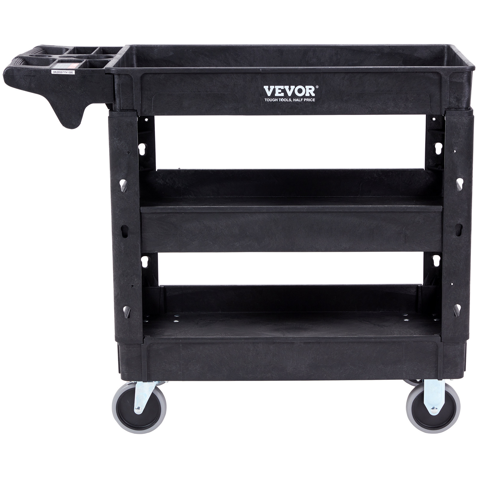 VEVOR Utility Service Cart 3 Shelf 550LBS 360° Swivel Wheels (2 with Brakes)