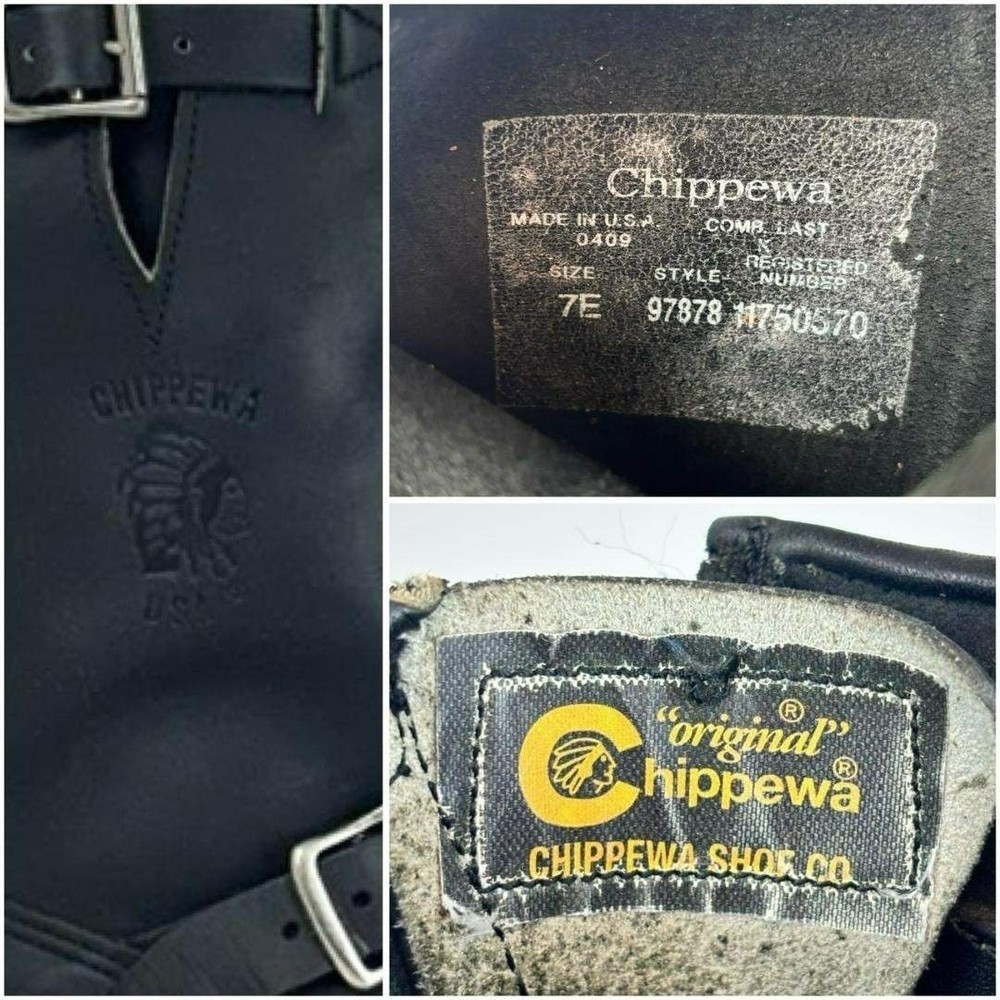 Chippewa Boots 97878 Leather Black Moc Toe Engineer Boots Size 7E
