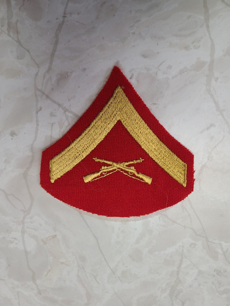 United States Marines Lance Corporal E-3 Chevron Single Patch Gold on Red