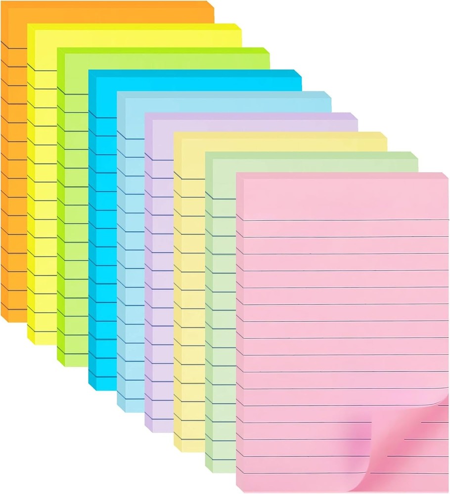Lined Stiy Notes in Post, 9 Pastel Colors Lar Ruled Post Stiy