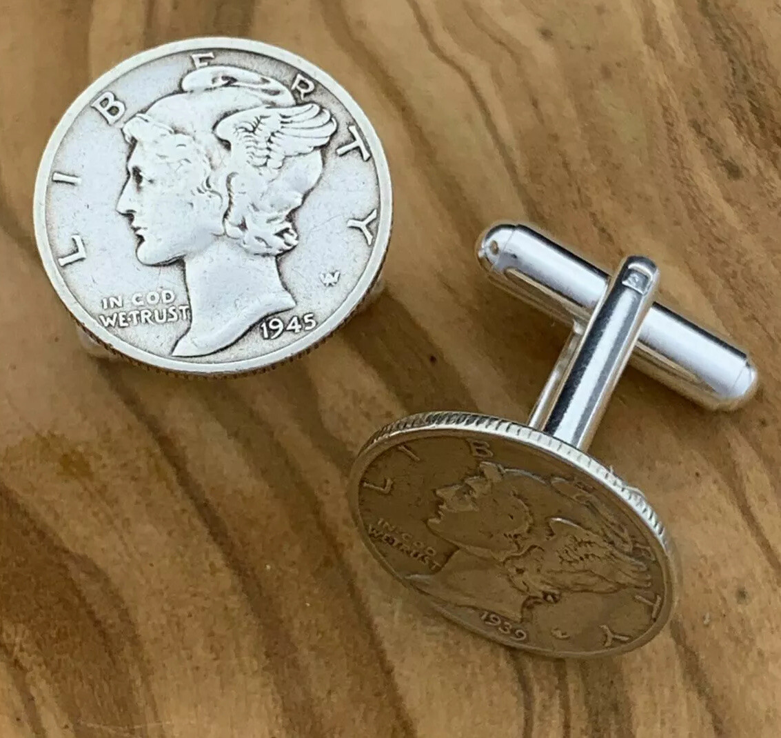 New Cufflinks w/ Vintage 90% 900 Silver Mercury Dime Coin 10 Cents Money