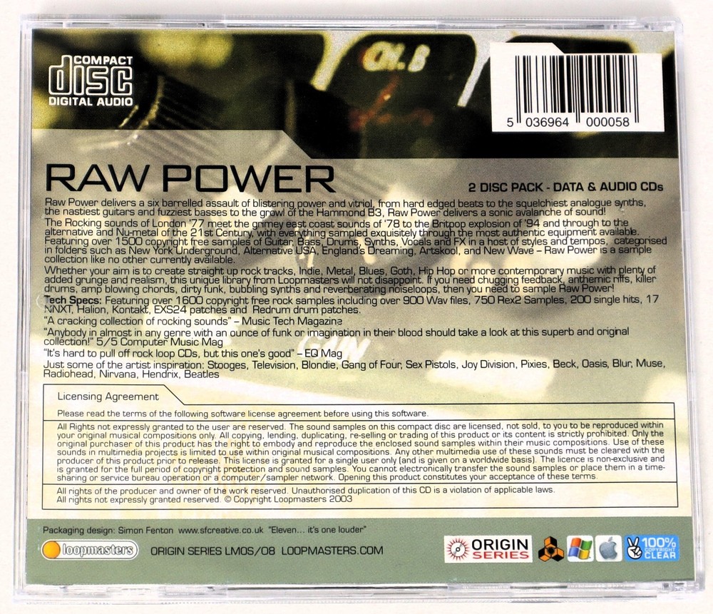 Loopmasters Raw Power Sample Library/Sound Library/Sampling Double CD 2003