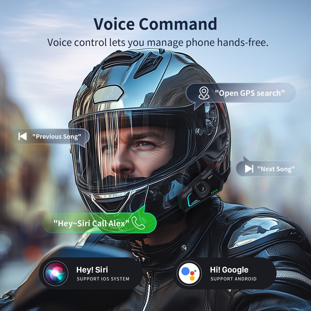 2x T1 Pro Motorcycle Intercom 6 Riders Group 2000m Bluetooth Helmet Headset
