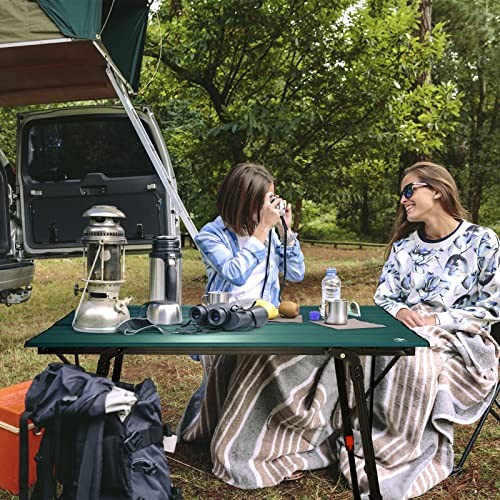 Portable Camping Table with Adjustable Legs, Lightweight Aluminum Green