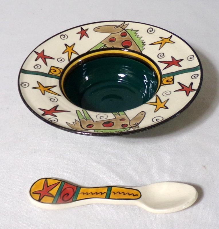 Jon Burke Ceramic Abstract Horse Bowl & Spoon