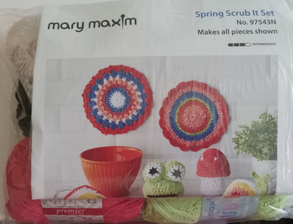 Mary Maxim ~ "Spring Scrub It Set" ~ Crochet Kit " ~ Makes All 8 Items Shown