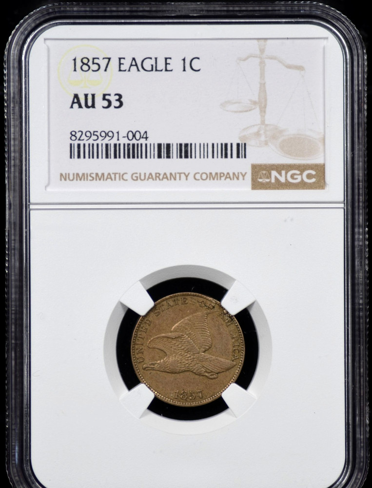 1857 FLYING EAGLE CENT NGC CHOICE AU 53 WELL STRUCK SURFACES, WITH PLEASING